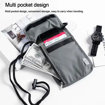 1 бр Водоустойчив RFID найлонова чанта за съхранение на документите за пътуване, карта за паспорт на шийката на чантата, картата за паричните документи, чанта за паспорт