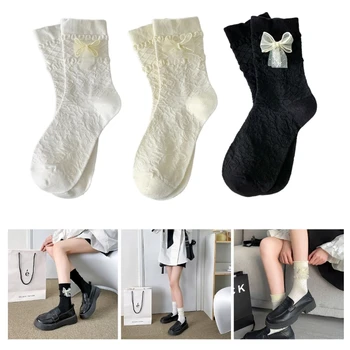 1 чифт женски чорапи в стил лолита за момичета, есента къси тънки чорапи, памучни чорапи принцеса със сладки къдри, чорапи със средна дължина