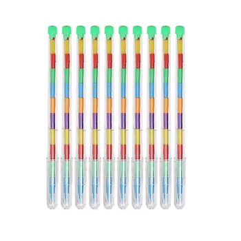 10x Штабелируемые Сглобяеми Цветни Моливи Mini Rainbow Stacking Crayon Pen Цветни Чейнджър с Цветни Моливи за Деца, Подарък Момчета