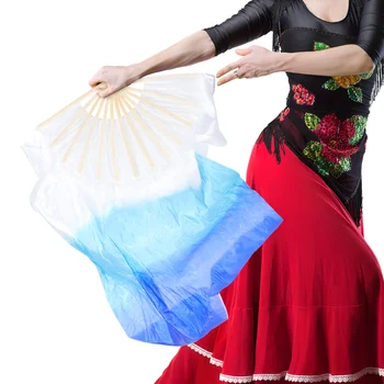 2 Бр Фен за жени Сгъване на Квадратен танц подпори Yangko Performance Цветен Градиент тъкан Фен Многоцветен плат