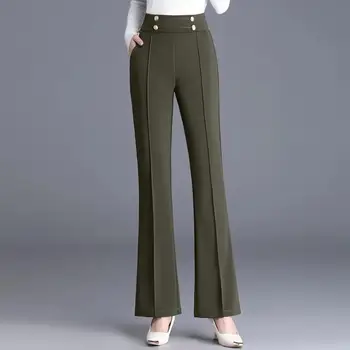 2023, Есенно-зимни дамски лоскутные джоба с копчета с висока талия, тънки обикновена мода Елегантни ежедневни панталони за крайградски пътувания.
