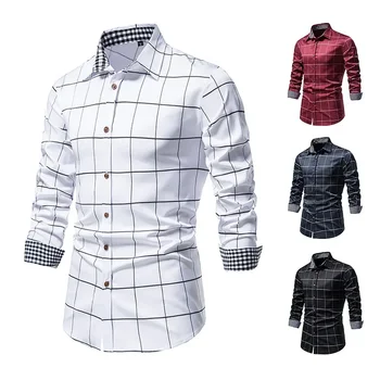 2023 Есенно-зимни нови мъжки ризи, модерен жилетка в клетка с принтом копчета, ежедневни риза