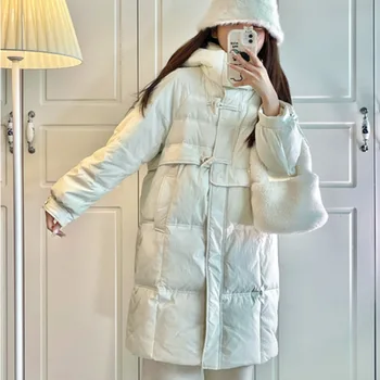 2023 Нов дамски пуховик Зимно палто Женската версия със средна дължина, Паркове Свободна дебела топла горна дреха с качулка Палто за почивка