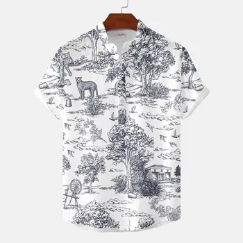 2023 нова риза с висока яка в китайски стил, Мъжка риза с 3D принтом, Извънгабаритни Ежедневни поло с къс ръкав