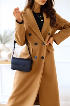 2023 Новата есенно-зимна ежедневна мода за пътуване до работа е Лесна Двубортная вълнена сако с ревери и дълъг ръкав, копчета за жени