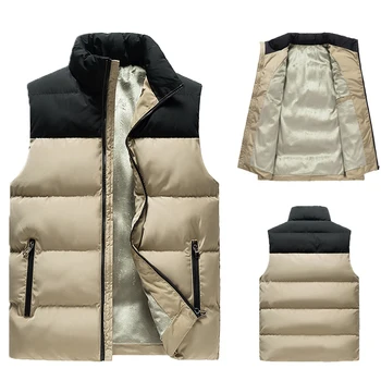 2024 Мъжки зимни якета-жилетки без ръкави, с топъл шал яка подпора, мъжки есенни ежедневни модни ветроупорен жилетки, якета, мъжки палта