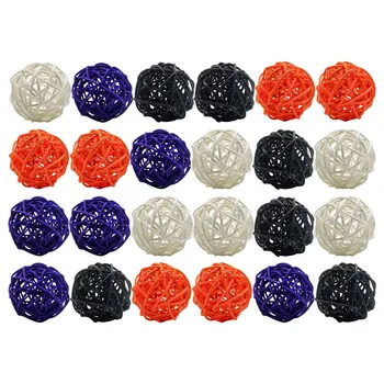 24 Бр 2-инчов украса от ротанговых топки за Хелоуин Бяло, оранжево, лилаво, черно на цветя за Хелоуин, плетени ротанговые топки за дома