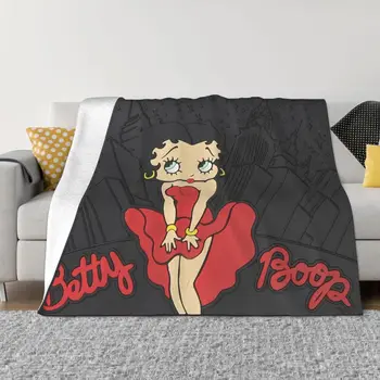 3D принт, одеяла Boop Bettys, Дышащее Меко Фланелевое Лятно Одеало с анимационни модел за дивана, улични Легла