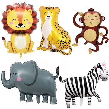 5 бр. балони с животни в джунглата, украса за сафари за рожден ден, балони балони за детски душ за момчета, украса за парти в зоологическата градина Wild One