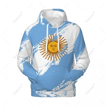 Hoody цвета на Знамето на Аржентина Унисекс 3D Мъже, Жени Hoody Harajuku Пуловер Качулки от Полиестер всеки ден