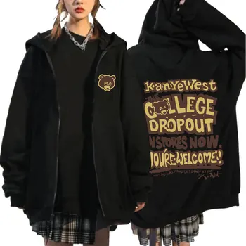 Kanye West College Dropout Качулки с цип, мъжки дрехи, хип-хоп Реколта качулки с цип, модерни ежедневни палто оверсайз, якета
