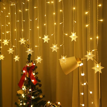 Led гирлянди с дължина 3,5 м, Празничен Коледен лампа, вътрешно и външно украшение, декоративна лампа за партита, сватби, декорация във формата на снежинки