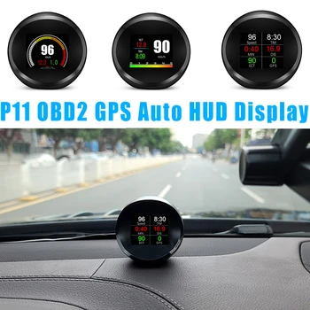 OBDHUD P11 OBD2 HUD с GPS, аларма за превишаване на скорост, обороти в минута и температура на водата напрежение часа на LCD дисплея за цялата кола