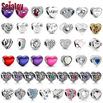 Seialoy, 2 бр./лот, Сребърни эмалевые мъниста с формата на сърце, Кристални мъниста във формата на сърце, украсена с мъниста 