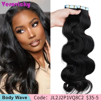 Veravicky Body Wave 20 бр/компл. 50 г лента за изграждане на човешки косъм, патица на кожата, косата Реми, Обемна вълна на косата естествен цвят