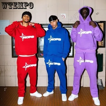 WTEMPO, 2 броя, Блузи Y2K, мъжки блузи в стил Харадзюку, хип-хоп, низ характер печат, Свободни блузи, пънк-рок, готически костюми брючные