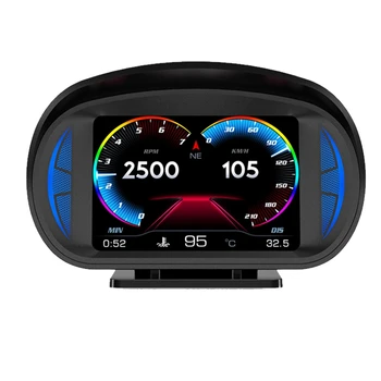Авто HUD дисплей P2, OBD GPS, измерване на скорост и наклон на движение на автомобила, температурата на водата и разход на гориво, лесен за използване Черен цвят