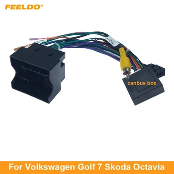 Авто аудио система FEELDO 16PIN Andriod Player, захранващ адаптер Calbe с предавателна Canbus за Volkswagen Golf 7, колан, кабели за стерео Skoda