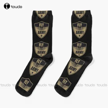 Армията авиация - Fly Army Чорапи Youth Black Soccer Чорапи Персонализирани Потребителски Унисекс чорапи за възрастни, юноши и младежи с дигитален печат 360 °