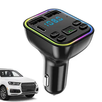 Безжична автомобилна предавател С цветни светлини, радиоадаптер 5.0, Двойно зарядно устройство, USB, хендсфри, FM трансмитер за автомобилен MP3 плейър
