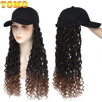 Бейзболна шапка TOMÓ с наращенными коса, за жени, регулируем шапка с приложените синтетични перука, 20-цолови къдрава изкуствени косата Lcos, свързани с кука.