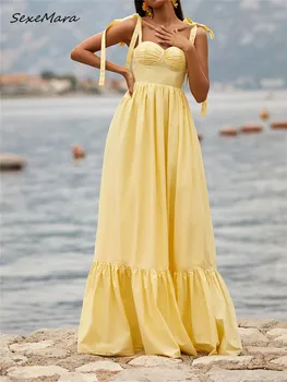 Богемное жълта рокля Макси за партита без ръкави 2023 Секси рокля