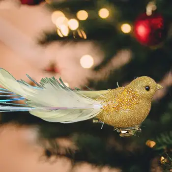 Високо празнична украса птици Празнична декорация от блестящи пера на птици със скоба за украса на Коледната елха Блестящ дизайн