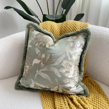 Възглавници със зелени листа, калъф за възглавница с пискюли 45x45, декоративна калъфка за дивани, модерни декорации за дома