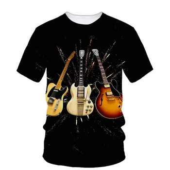 Гитарная диаграма, готина лятна мъжки персонализирани тениски с 3D-принтом, модерен, креативен, свободен топ с къс ръкав от рок-група, персонални творчески топ с къс ръкав