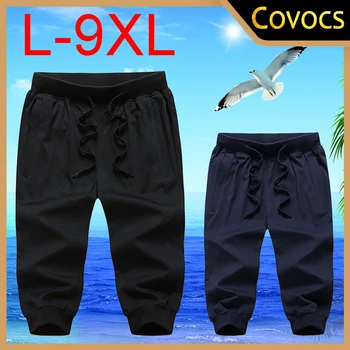 Големи мъжки панталони L-9XL, летни мъжки панталони, плътно прилепнали, като панталони Trid Quater, Корея Фейсен Диша, черен / син