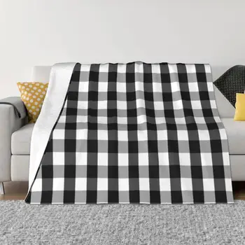 Голямо черно-бяло клетчатое одеяло в клетката, мека руното фланела, модни каре наметала, покривка за дивана, домашни спално бельо, покривки за легло