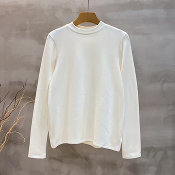 Дамска бяла тениска Зима Есен, Нова мода, обикновена основни тениски с кръгло деколте и дълъг ръкав, минималистичные универсални капаци-пуловери