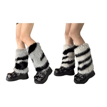 Дамски зимни кожени гамаши Harajuku Y2K, Готик пънк, реколта топли гамаши с белезници, шарени чорапи с размити ръкав за крака.