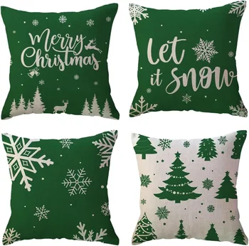 Декоративна калъфка за зимните празници, Зелена Коледна украса, декорация във формата на снежинки, елхи, калъф за седалка, подходяща за дивана на верандата