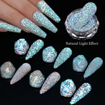 Декорации за нокти от кристал, пигмент за нокти, отразяващ блясък за нокти, сверкающая диамантена прах, блестяща пудра на прах за нокти