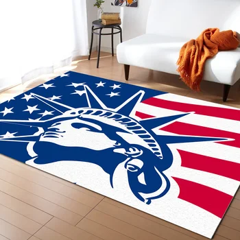 Ден на Независимостта, флаг на САЩ, Статуята на Свободата, килим, интериор на спални, килими за дома, правоъгълен килим за хол