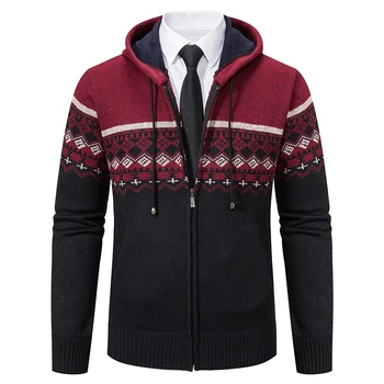 Есенно-зимния нов мъжки пуловер, яке, жилетка, вязаный пуловер, мъжки ежедневни яке с цип, с качулка и дълъг ръкав