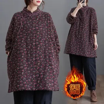 Етнически стил на дамско облекло 2023 есен и зима памук цвете палто обтегач ретро подобрена средна дължина стеганая яке Z3999