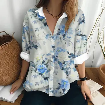 Жените риза Есен ежедневни облекла оверсайз Модерна риза с дълги ръкави Риза с копчета от Дамски елегантна риза с ревери