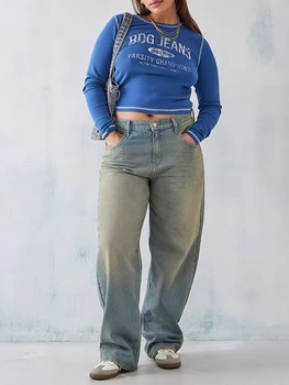 Женска тениска Y2K с дълъг ръкав, блузи в стил Фея Гръндж с писмото принтом, эстетичная облекло за електронни момичета, пуловер, градинска облекло