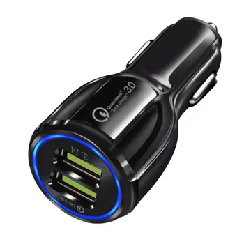 Зарядно за кола 3.0 QC, със Синя Светлина, Двухпортовая Стабилност на Напрежение, Без Отопление, USB Адаптер за Кола, Зарядно Устройство за Кола