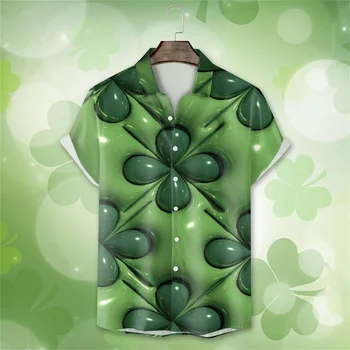 Зелена клетчатая риза, Ризи в чест на Деня на Свети Патрик, Блузи в чест на Ирландския национален празник, Мъжки блузи с детелина, Тениски с ревера