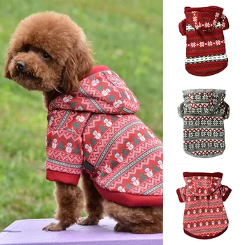 Зимата на Топло вязаный пуловер, блуза за кученце, пуловер, палто, Коледни качулки за кучета, якета, Дрехи за домашни любимци с коледните принтом