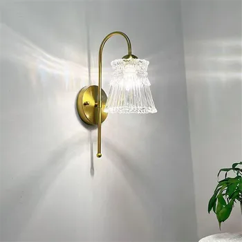 Златен, с монтиран на стената лампа на Фона, лампа за спални, всекидневна, Модерна Декорация стъпала, стенни, за да премине, Стъклена лампа, Декорация на дома