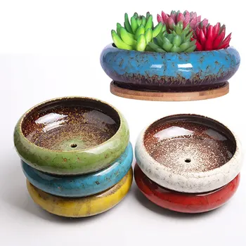 Керамика Голяма кръгла купа за саксии Сочни Цветя, Билки и зеленчуци Контейнер за растения, цветя за дома