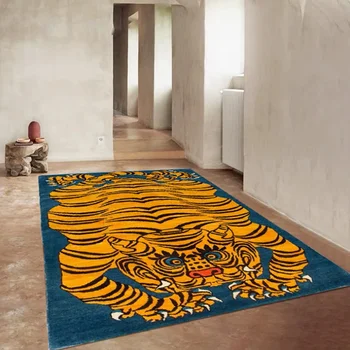 Килим за хола Забавен Абстрактен Плюшено тигър, подложка за детска спални, Декорация на дома, Творчески животни, ретро Мат коридор килим