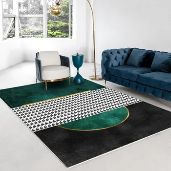 Килим с 3D геометричен светъл луксозен зелен дизайн за хол, декориране на спалня, подложки в близост до с мека мебел, домашно нескользящий мат