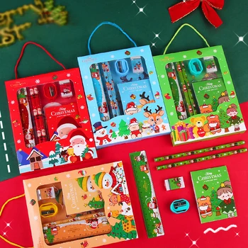 Коледен набор от офис консумативи 6 бр. /компл., детски ученически пособия с хубав мультфильмом, подарък за рожден Ден, Детски подаръчен комплект на канцеларски материали за деца