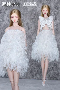 Комплект дрехи от бели пера/топ с пеперуда + пола/30 см стоп-моушън дрехи моден костюм екипировка за 1/6 Xinyi FR ST Кукла Барби