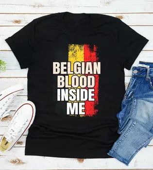 Корените на тениски Belgian Blood Inside Me, Флаг Белгия, аз съм роден в Америка.